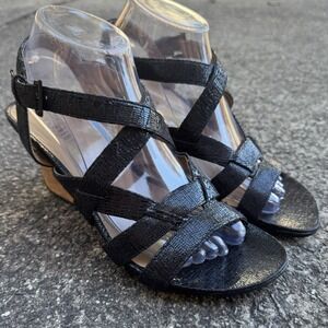 Kenneth‎ Cole Reaction Womens 8 M Cedar Pine Black Patent Wedge Sandal *Peeling*